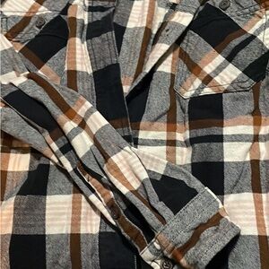 Duluth Trading Co Women's Black and Brown Plaid Button Down Shirt